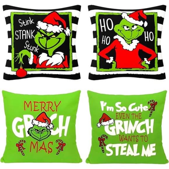 Set of 4 Merry Grin-chmas Pillow Covers, 18x18‎ Farmhouse Christmas Home Decor - Picture 7 of 7
